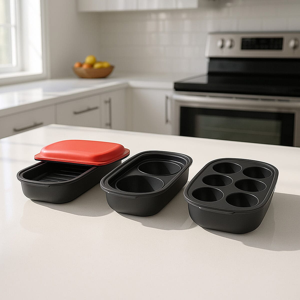 Homesmart Microwave Grill Pans x3 - Crisping Pan, Egg-Cooker, Ball Shapes - Black - Red - Grill, Sear, Steam, Stew - Bake