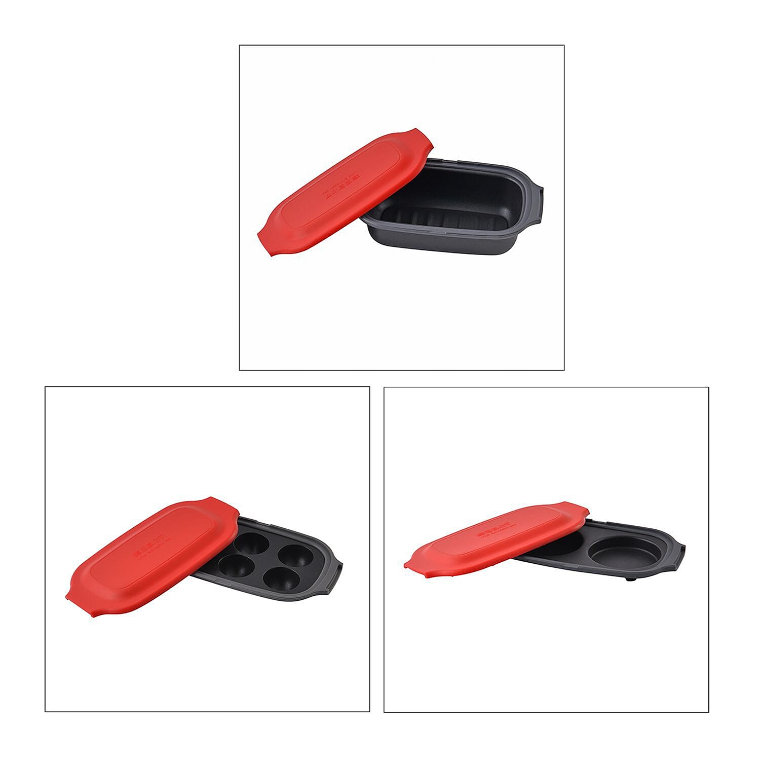 Homesmart Microwave Grill Pans x3 - Crisping Pan, Egg-Cooker, Ball Shapes - Black - Red - Grill, Sear, Steam, Stew - Bake