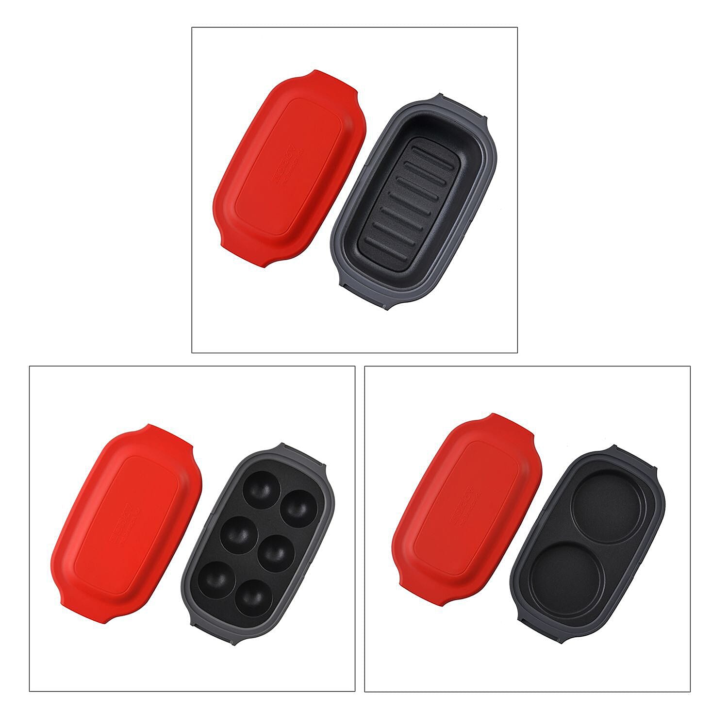 Homesmart Microwave Grill Pans x3 - Crisping Pan, Egg-Cooker, Ball Shapes - Black - Red - Grill, Sear, Steam, Stew - Bake