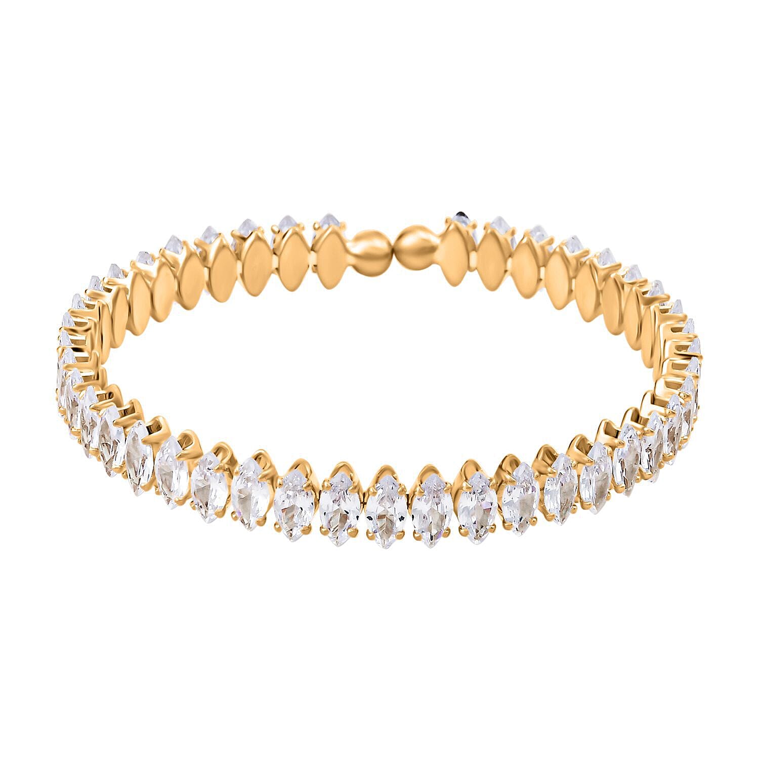 White Austrian Crystal Bangle (Size 6.5) in Yellow Gold Tone