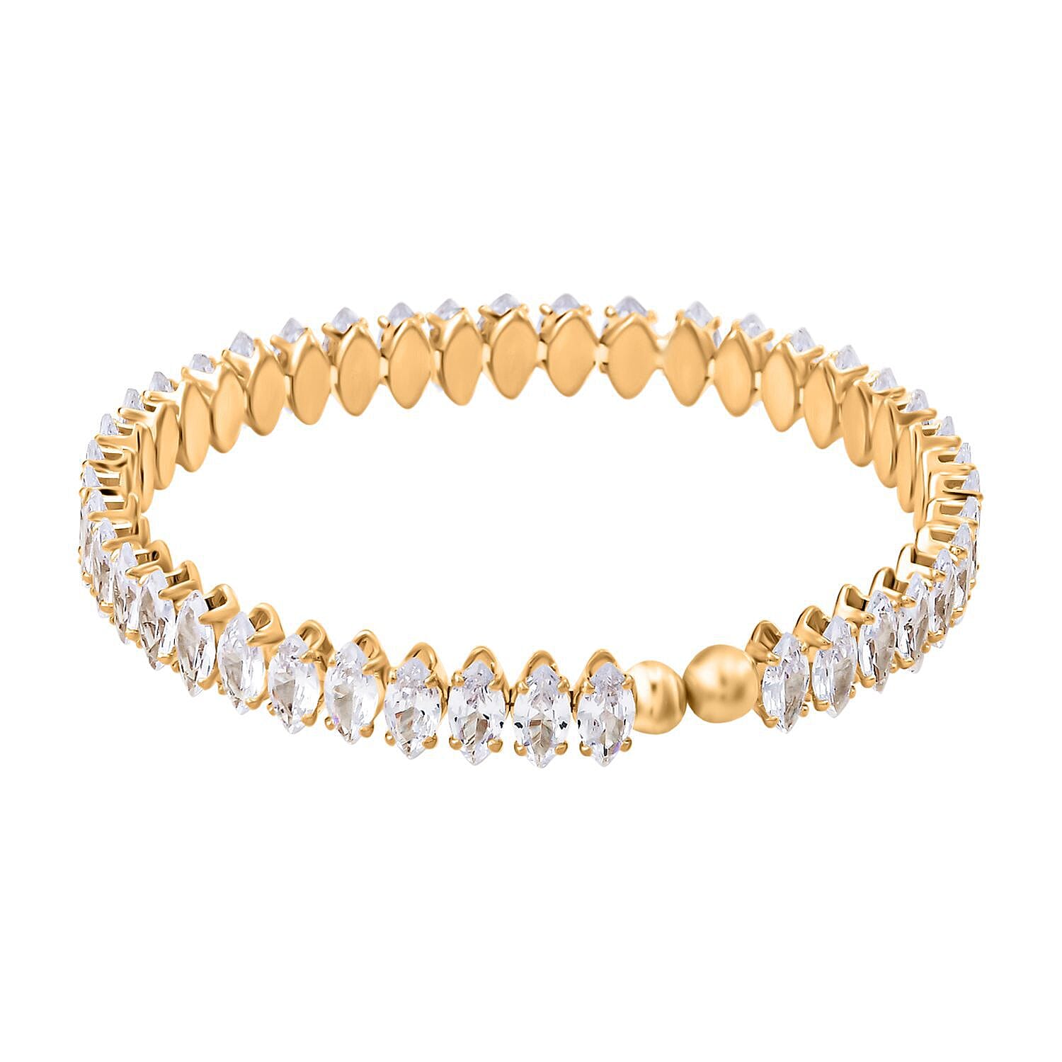 White Austrian Crystal Bangle (Size 6.5) in Yellow Gold Tone