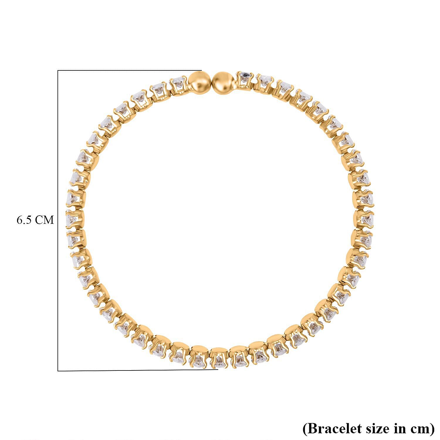 White Austrian Crystal Bangle (Size 6.5) in Yellow Gold Tone