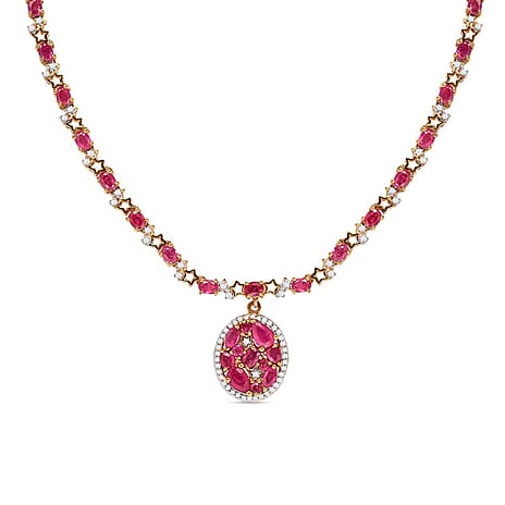 GP Celestial Dream Collection - African Ruby and Natural Zircon Necklace (Size - 20) in 18K Yellow Gold Vermeil Plated Sterling Silver 16.10 Ct