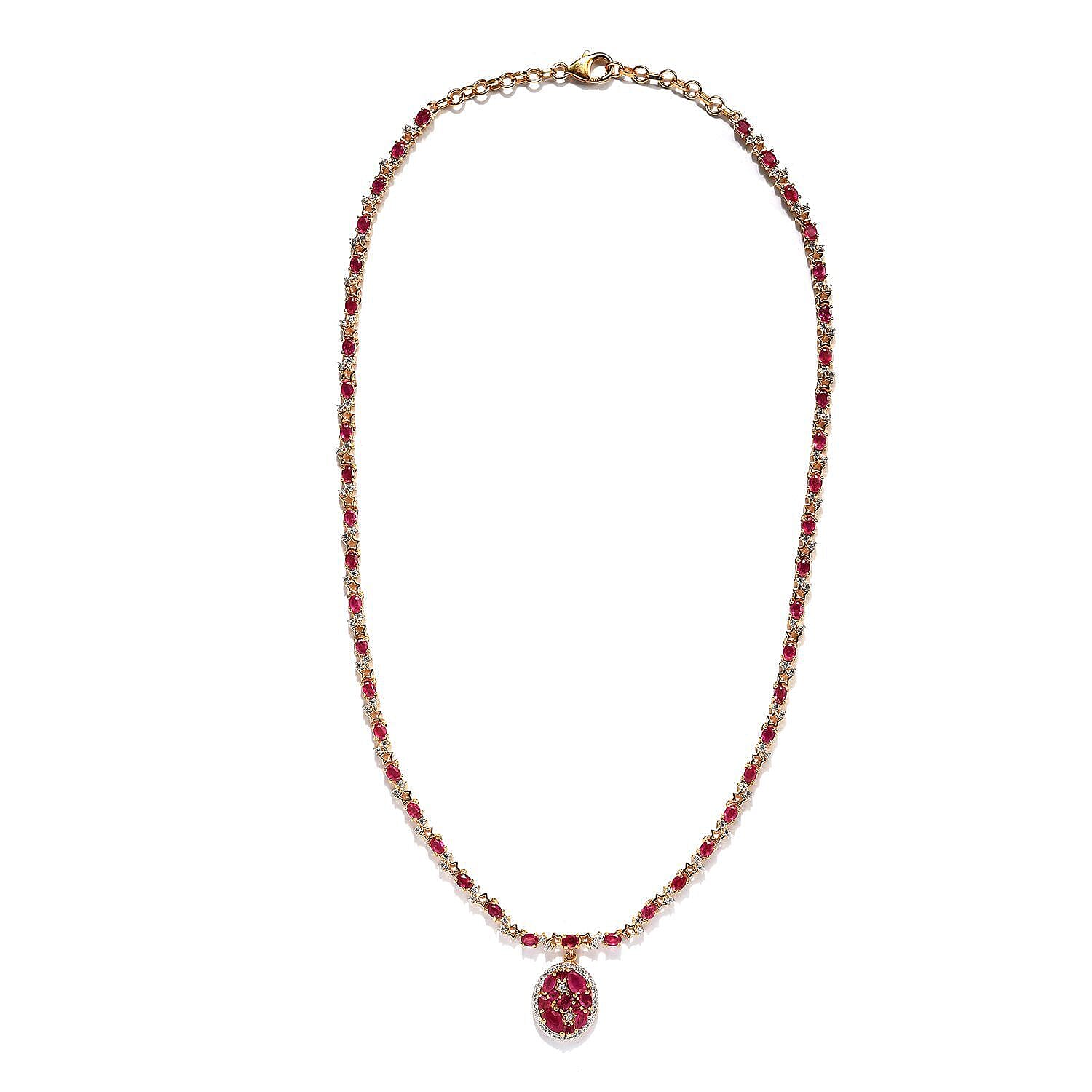GP Celestial Dream Collection - African Ruby and Natural Zircon Necklace (Size - 20) in 18K Yellow Gold Vermeil Plated Sterling Silver 16.10 Ct