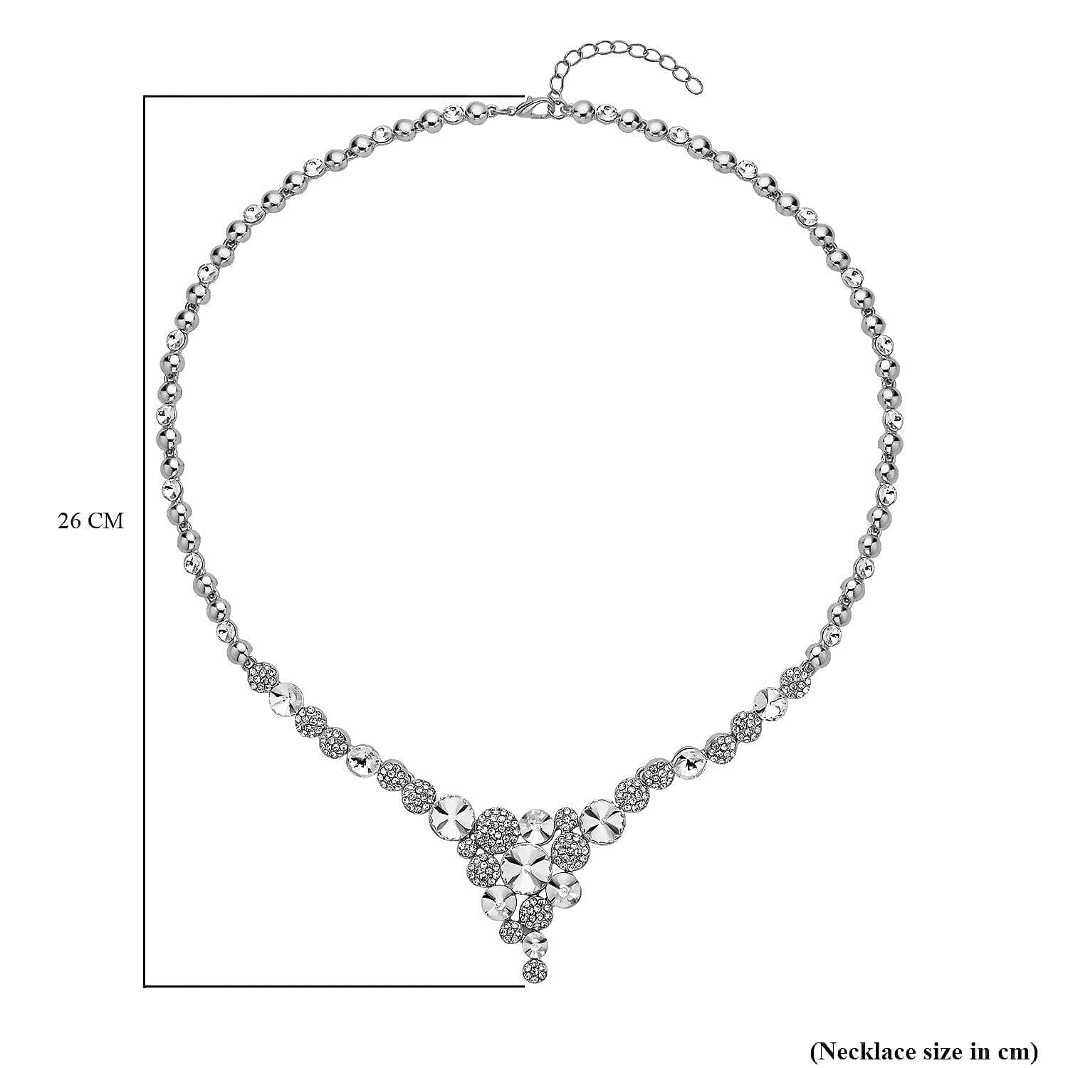 Simulated Diamond and White Austrian Crystal Necklace (Size - 20-2 Inch Ext.) in Silver Tone