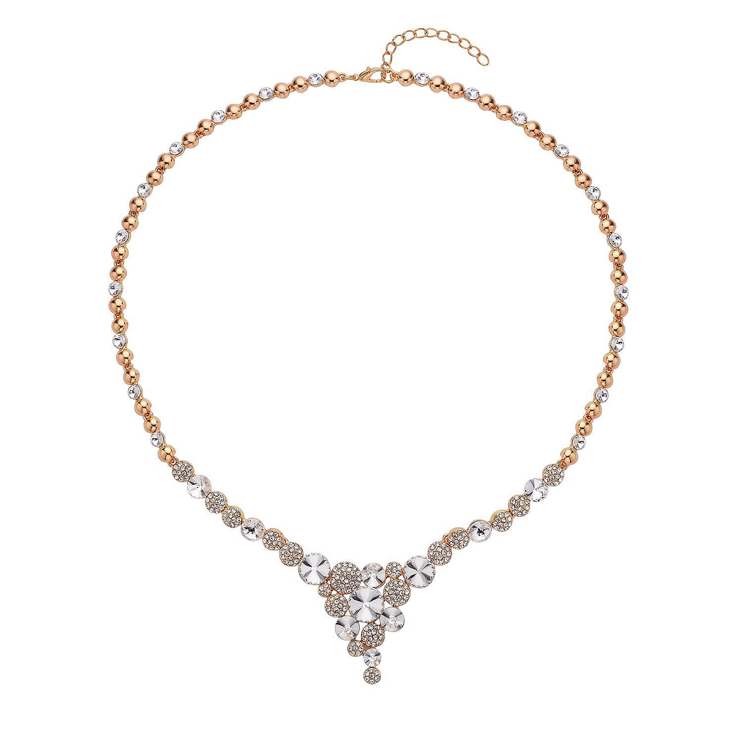 Simulated Diamond and White Austrian Crystal Necklace (Size 20-2 Inch Ext.) in Yellow Gold Tone