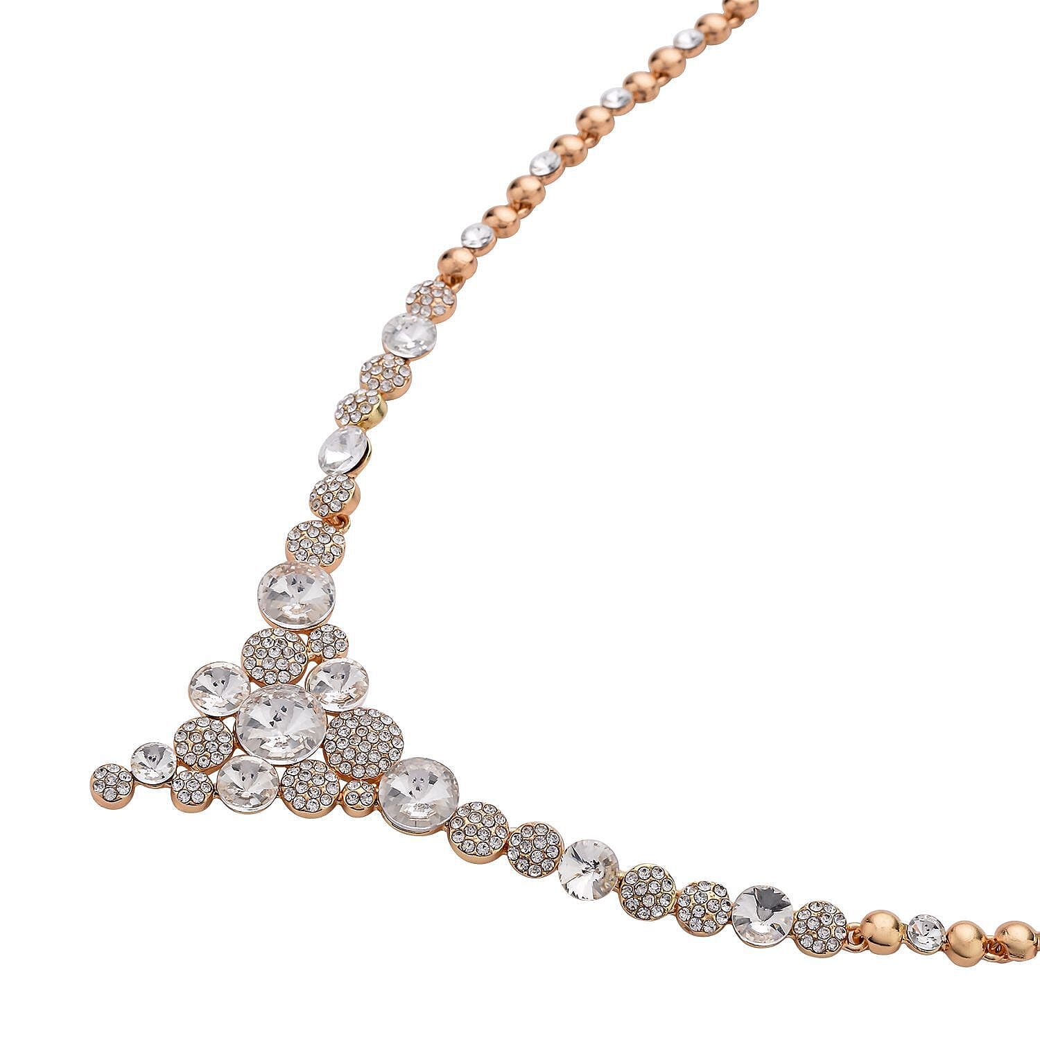 Simulated Diamond and White Austrian Crystal Necklace (Size 20-2 Inch Ext.) in Yellow Gold Tone