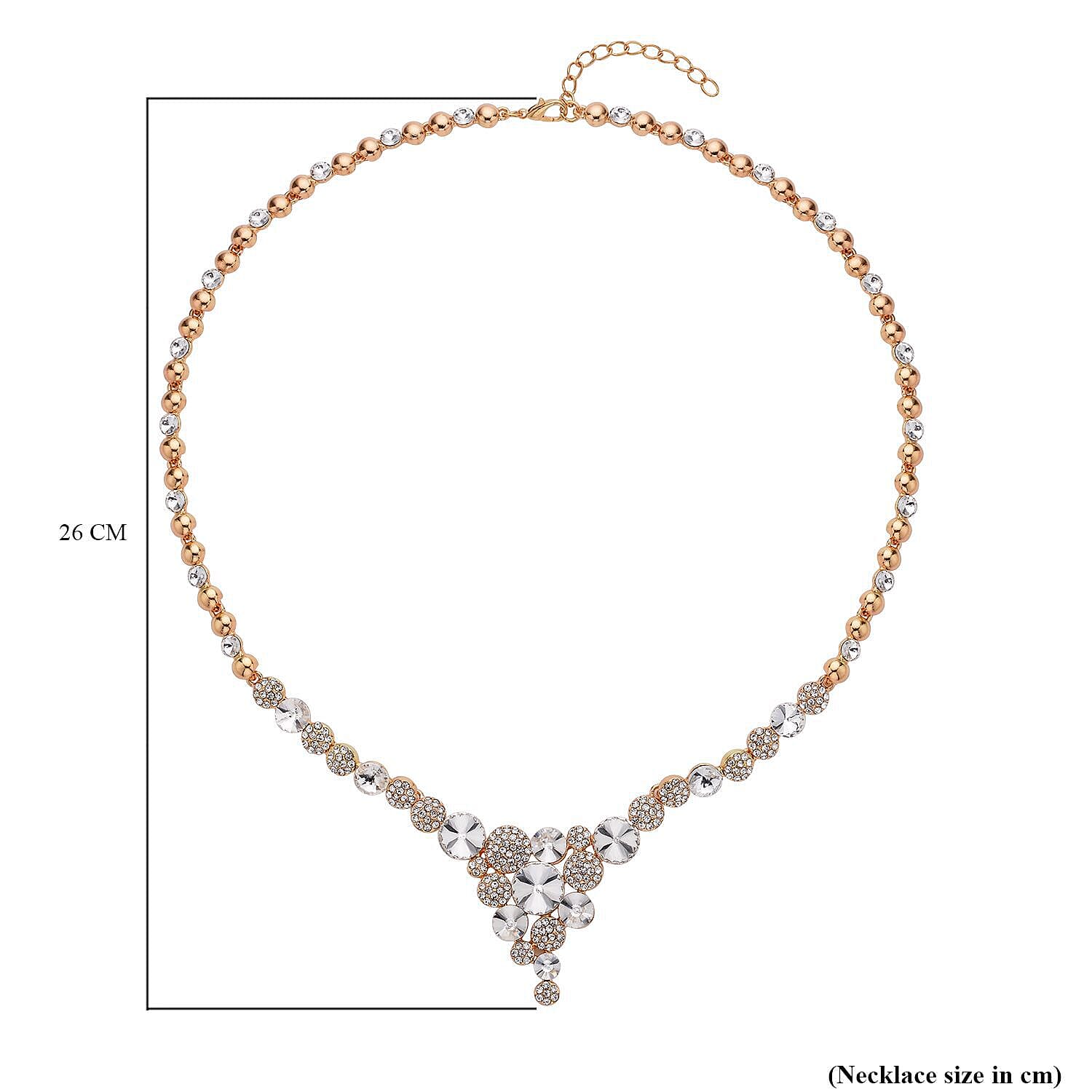 Simulated Diamond and White Austrian Crystal Necklace (Size 20-2 Inch Ext.) in Yellow Gold Tone