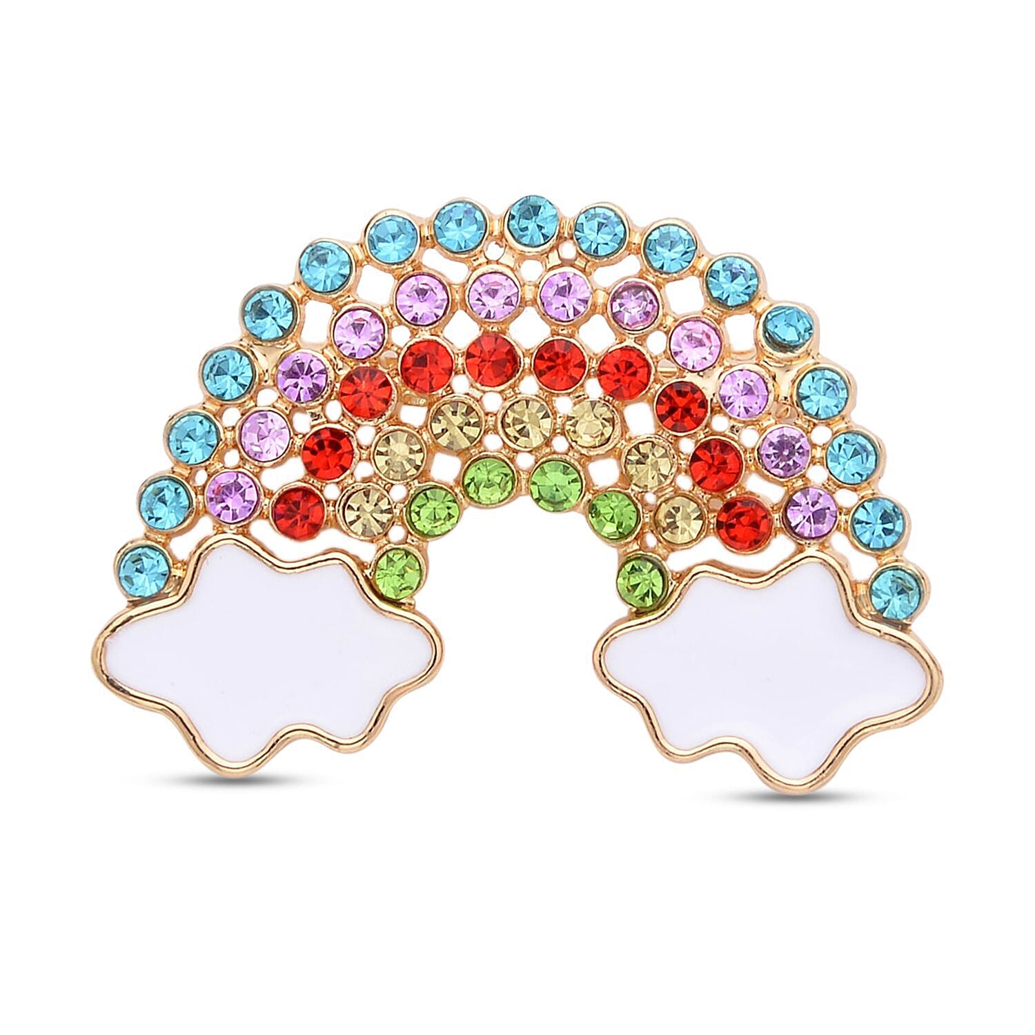 Multi Colour Austrian Crystal Enamelling Rainbow Brooch in Yellow Gold Tone