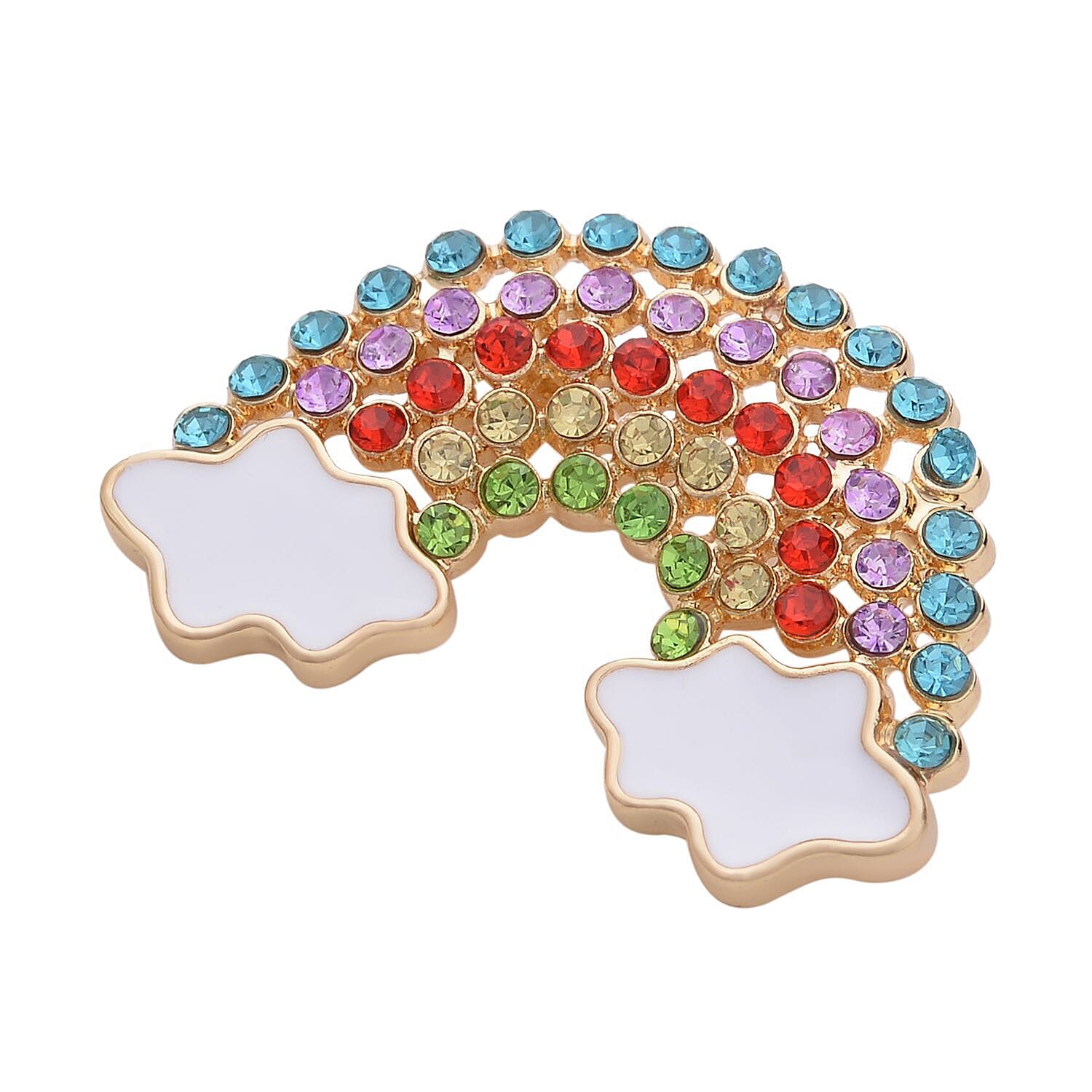 Multi Colour Austrian Crystal Enamelling Rainbow Brooch in Yellow Gold Tone
