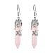 Rose Quartz Bullet Earrings (with hook) in Stainless Steel and Silver Tone