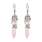 Rose Quartz Bullet Earrings (with hook) in Stainless Steel and Silver Tone