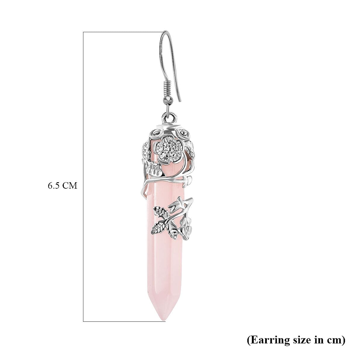 Rose Quartz Bullet Earrings (with hook) in Stainless Steel and Silver Tone