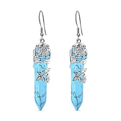 Sleeping Beauty Howlite Bullet Earrings (with Hook) in Stainless Steel and Silver Tone