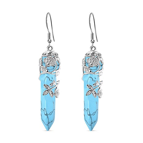Sleeping Beauty Colour Howlite Bullet Floral Vine Stainless Steel Earrings in Silver Tone