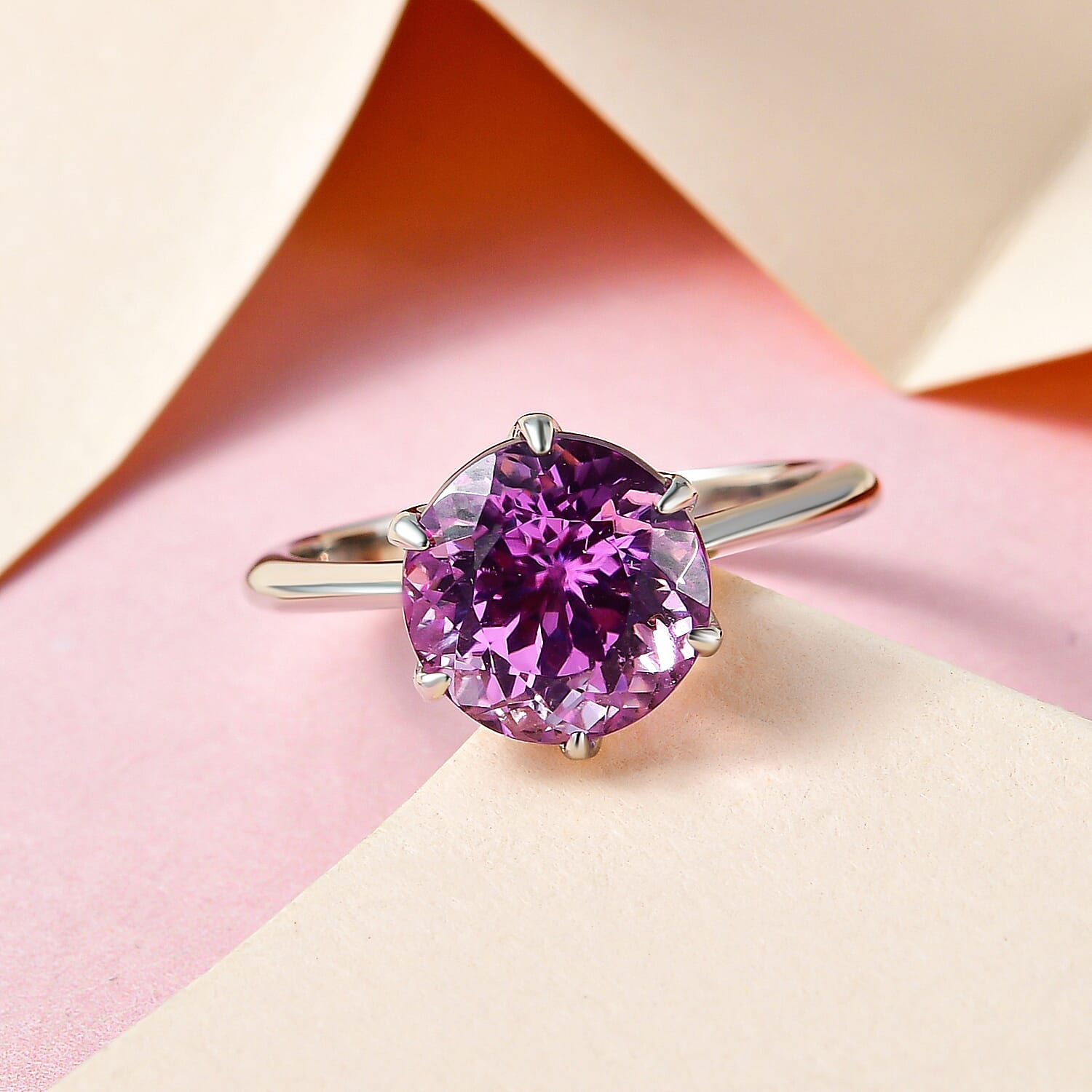 Doorbuster - RHAPSODY 950 Platinum AAAA Patroke Kunzite Ring 3.35 Ct.