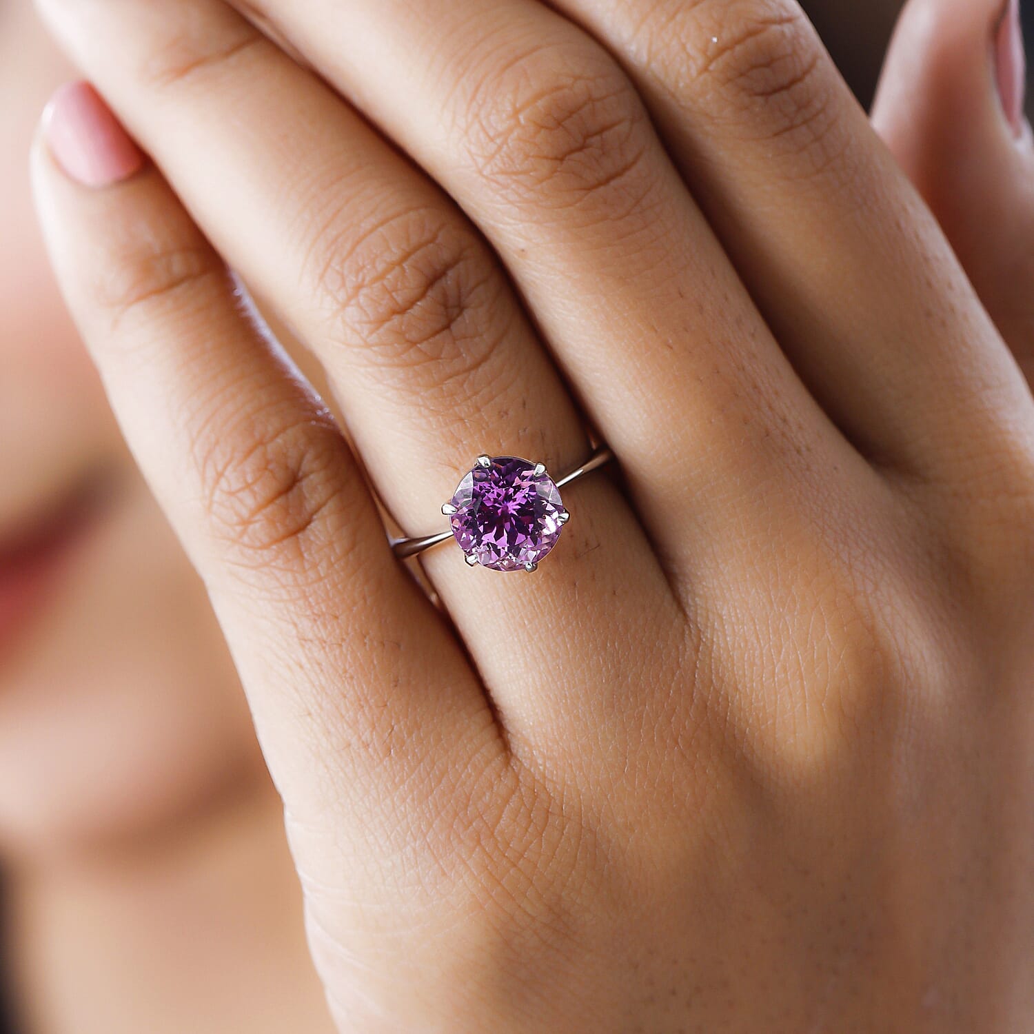 Doorbuster - RHAPSODY 950 Platinum AAAA Patroke Kunzite Ring 3.35 Ct.