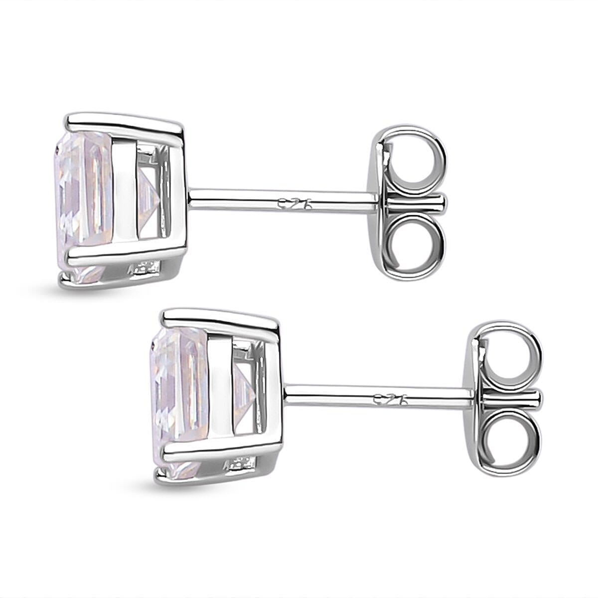 Moissanite (Asscher Cut) Stud Earrings (with Push Back) in Rhodium Overlay Sterling Silver 2.30 Ct
