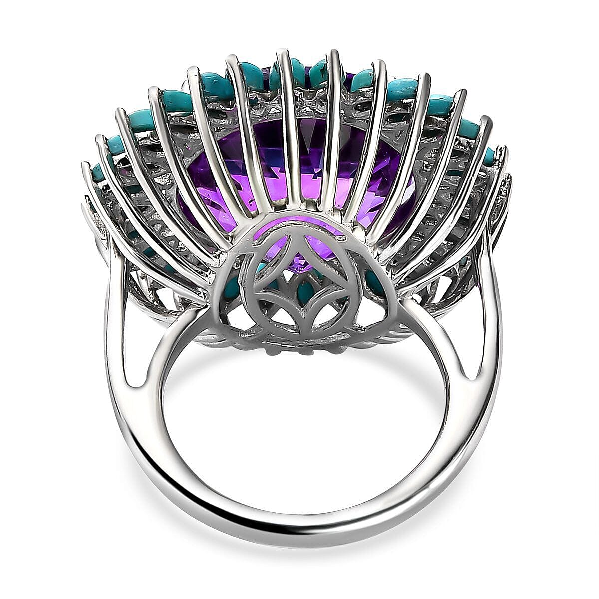 Amethyst and Arizona Sleeping Beauty Turquoise Ring in Platinum Overlay Sterling Silver 15.82 Ct, Silver Wt. 5.50 Gms.