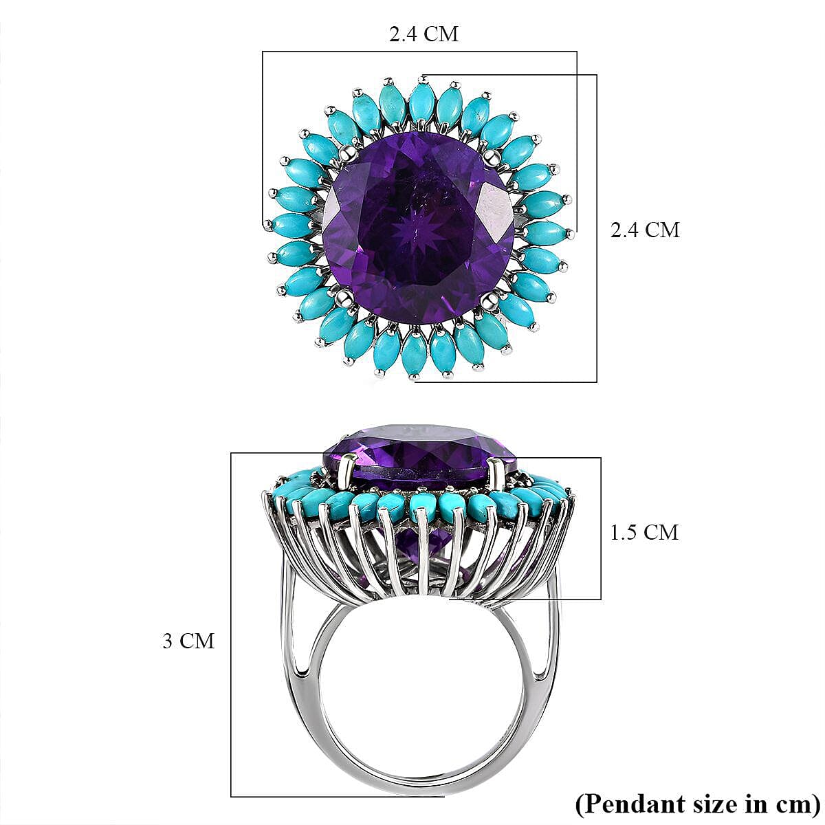 Amethyst and Arizona Sleeping Beauty Turquoise Ring in Platinum Overlay Sterling Silver 15.82 Ct, Silver Wt. 5.50 Gms.