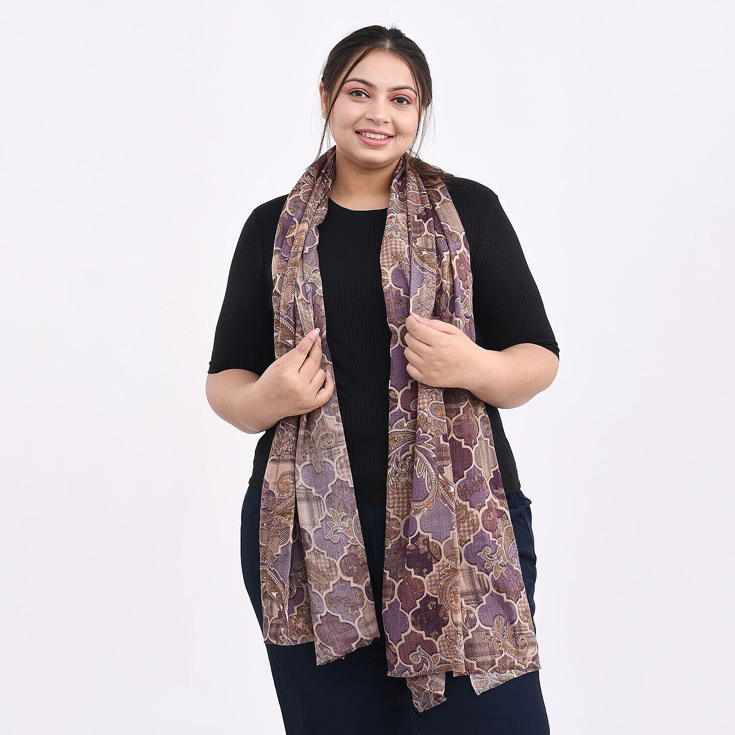La Marey Cashmere Wool Arabesque Scarf - Dark Brown