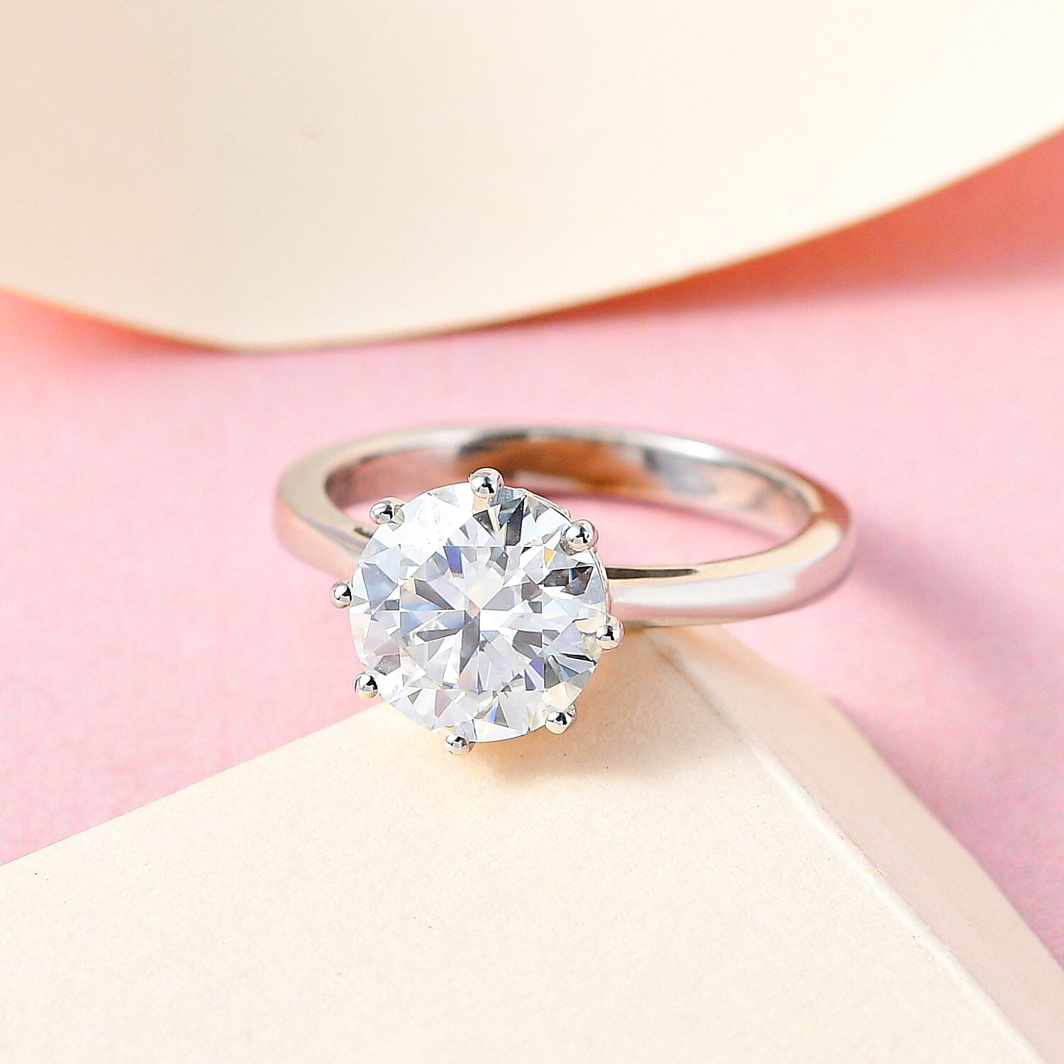 Moissanite Ring in Platinum Overlay Sterling Silver 2.35 Ct.