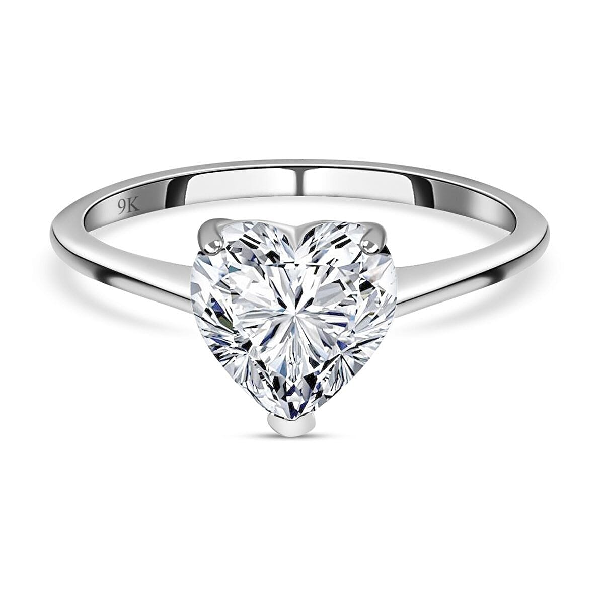 9K White Gold Moissanite Heart Ring 2.02 Ct