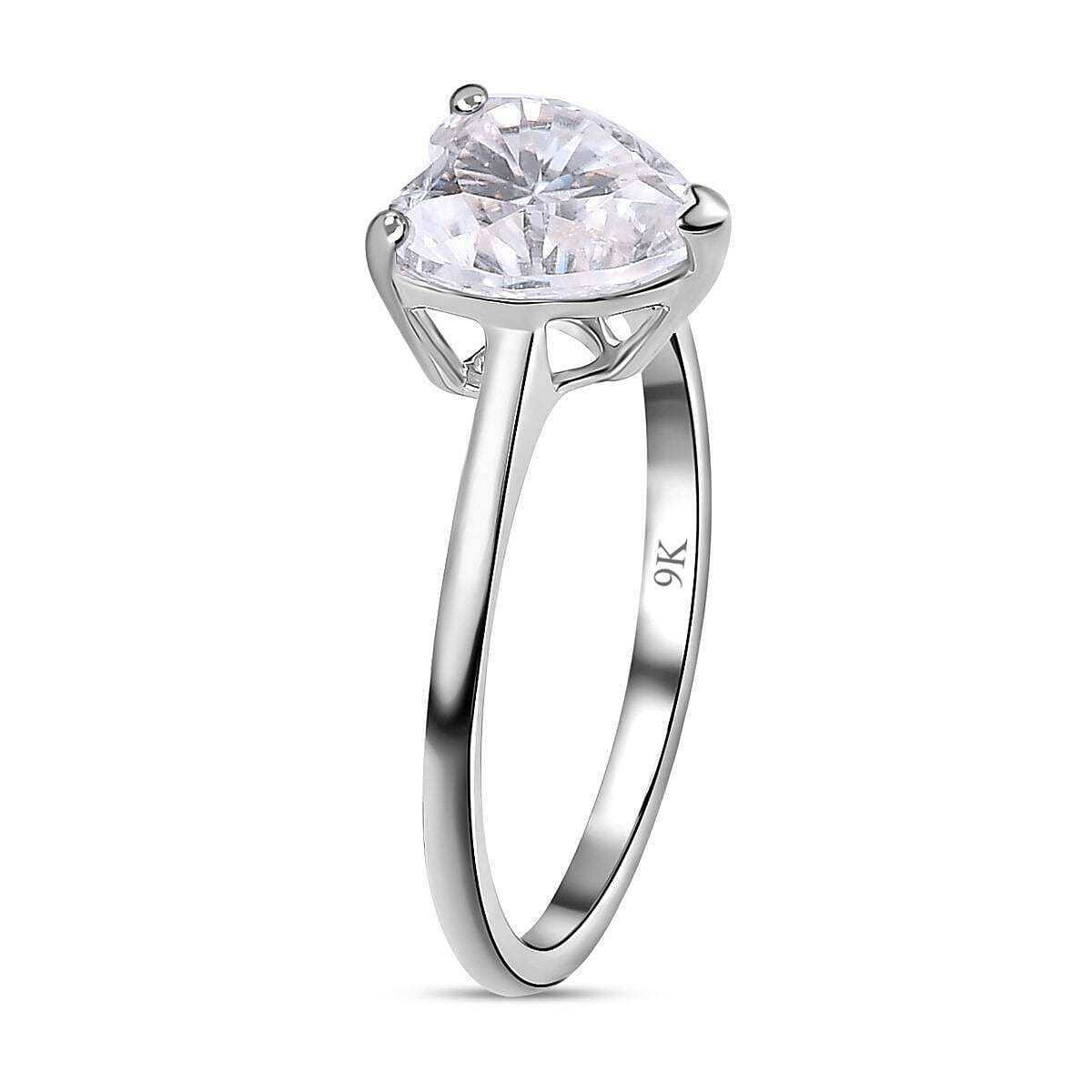 9K White Gold Moissanite Heart Ring 2.02 Ct