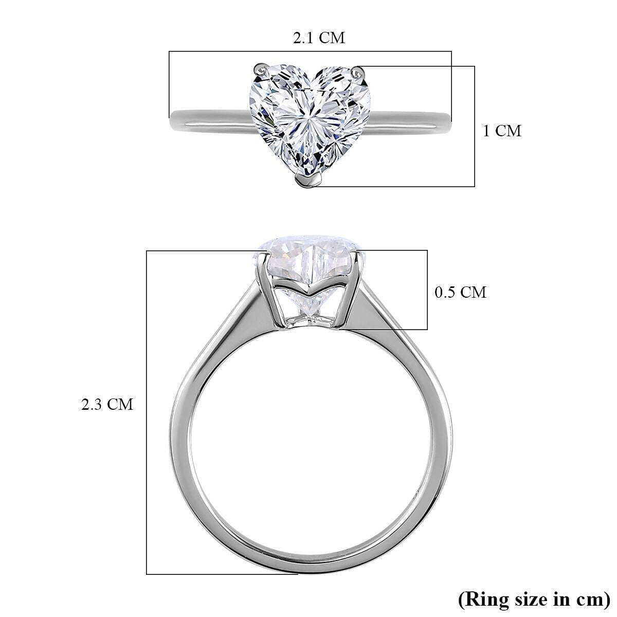 9K White Gold Moissanite Heart Ring 2.02 Ct