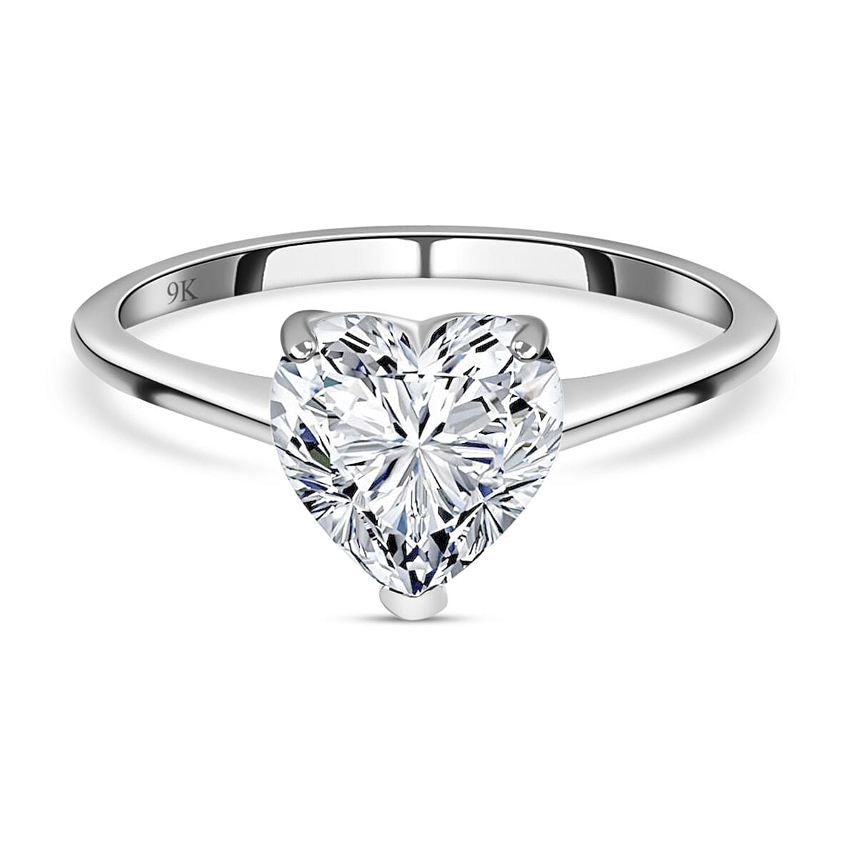 9K White Gold Moissanite Heart Ring 2.02 Ct