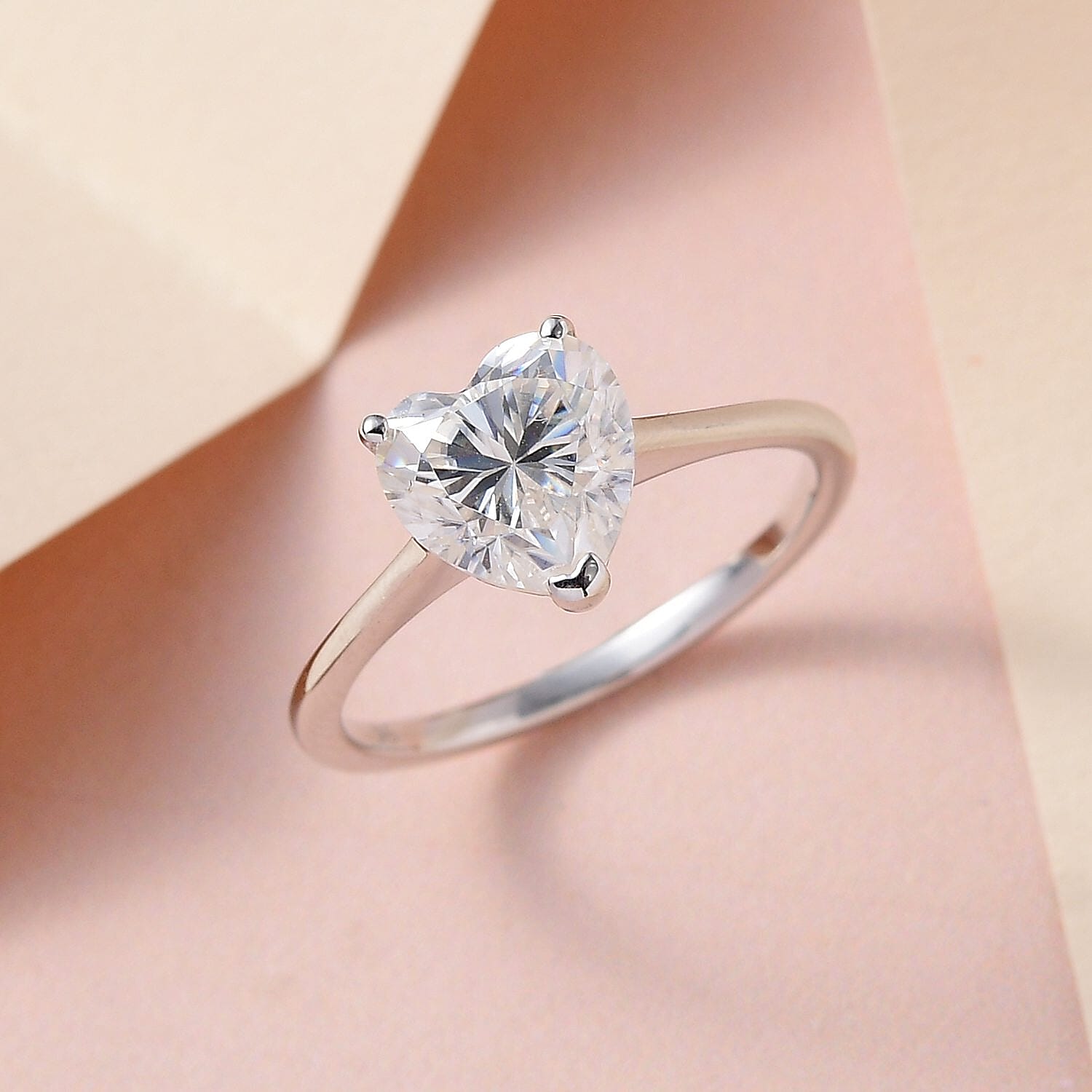 9K White Gold Moissanite Heart Ring 2.02 Ct