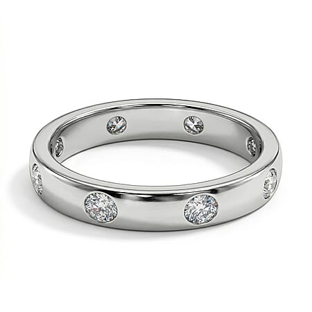 Moissanite Flush Set Wedding Band Ring in Platinum Overlay Sterling Silver