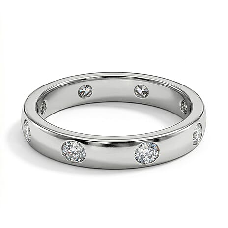 D'Joy Moissanite Flush Set Band Ring in Platinum Overlay Sterling Silver