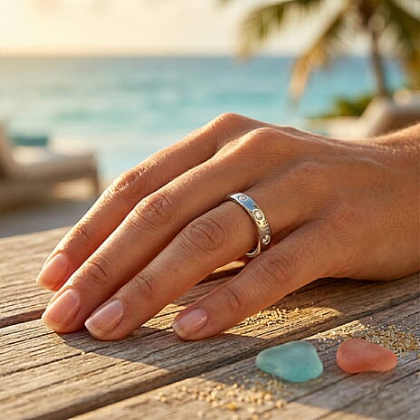 D'Joy Moissanite Flush Set Band Ring in Platinum Overlay Sterling Silver