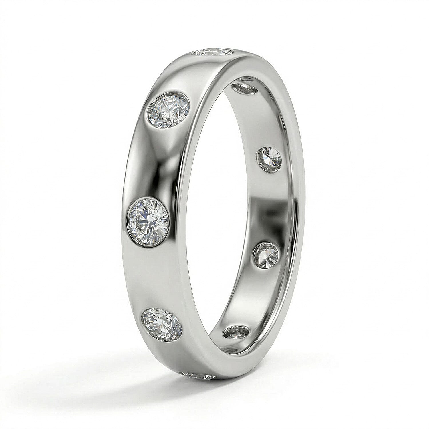 D'Joy Moissanite Flush Set Band Ring in Platinum Overlay Sterling Silver