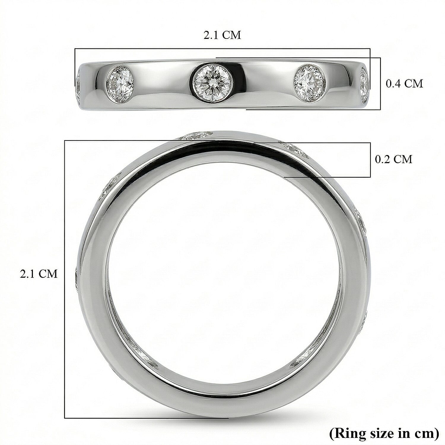 D'Joy Moissanite Flush Set Band Ring in Platinum Overlay Sterling Silver