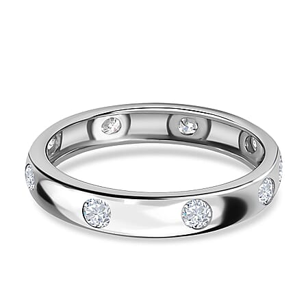 Moissanite Flush Set Band Ring in Platinum Overlay Sterling Silver Moissanite Flush Set Band Ring in Platinum Overlay Sterling Silver