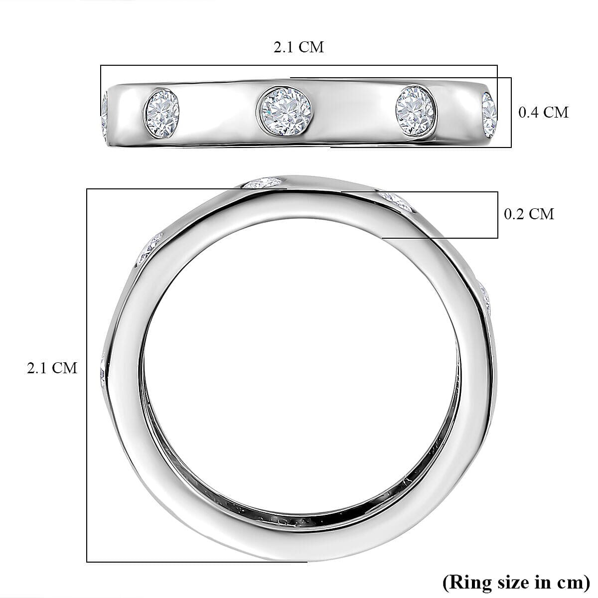 Moissanite Flush Set Band Ring in Platinum Overlay Sterling Silver