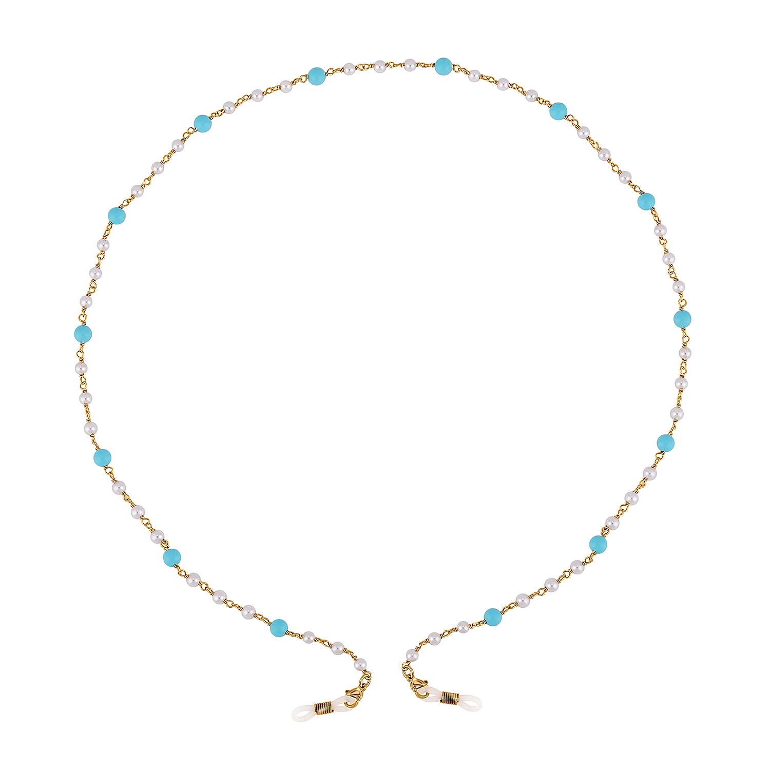 Shell Pearl and Blue Howlite Glasses Chain (Size - 28) in Yellow Gold Tone