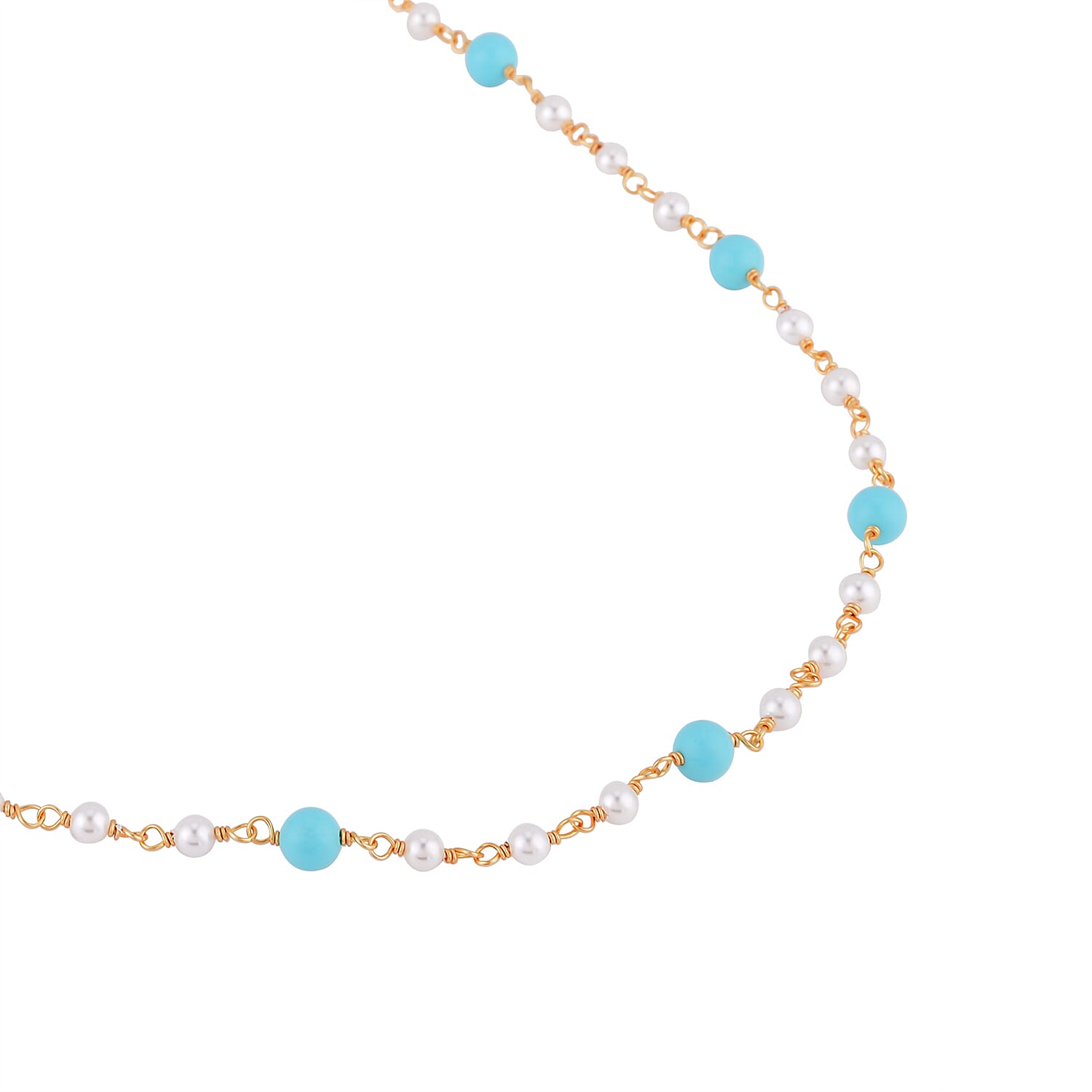 Shell Pearl and Blue Howlite Glasses Chain (Size - 28) in Yellow Gold Tone