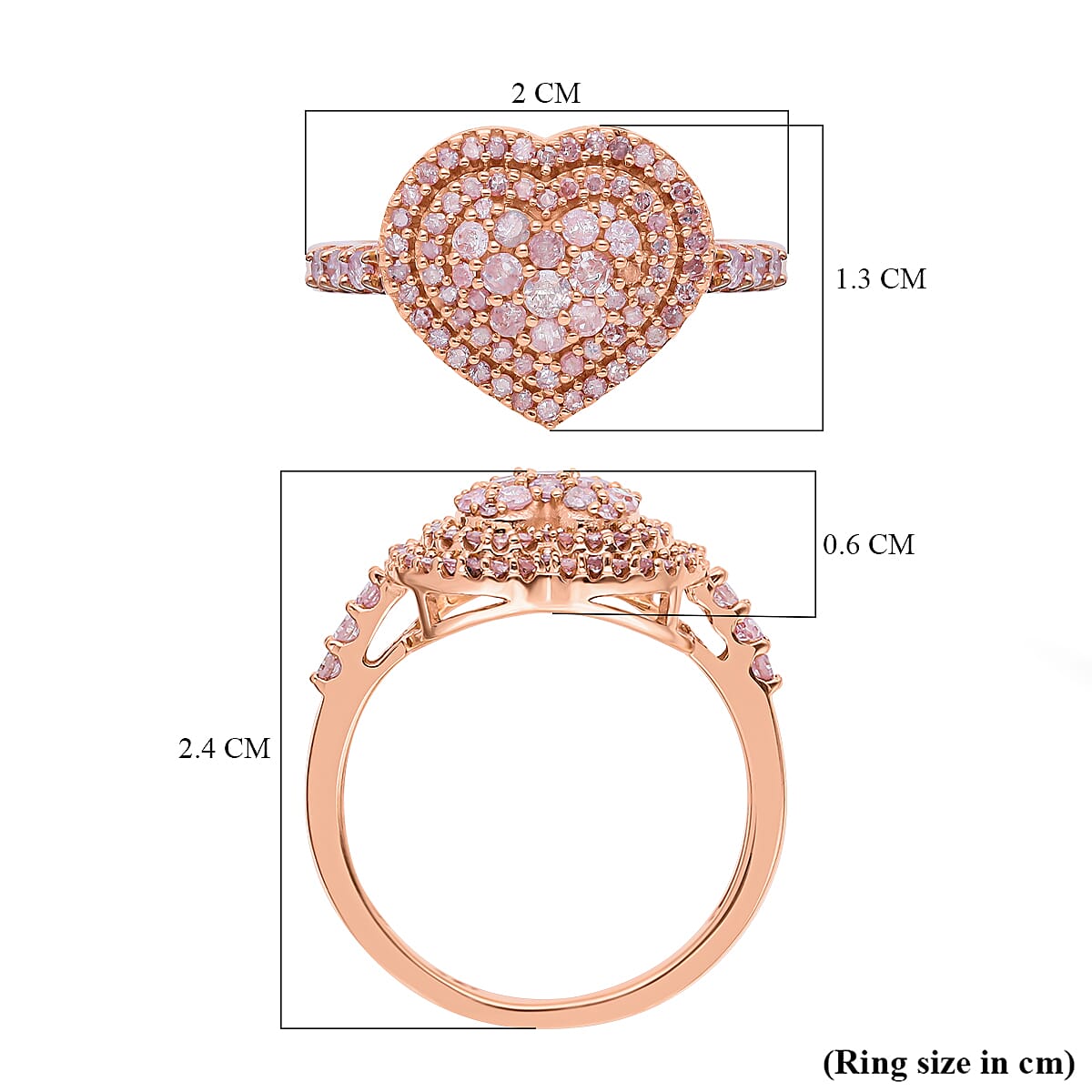 9K Rose Gold SGL Certified Pink Diamond Heart Ring 0.50 Ct.
