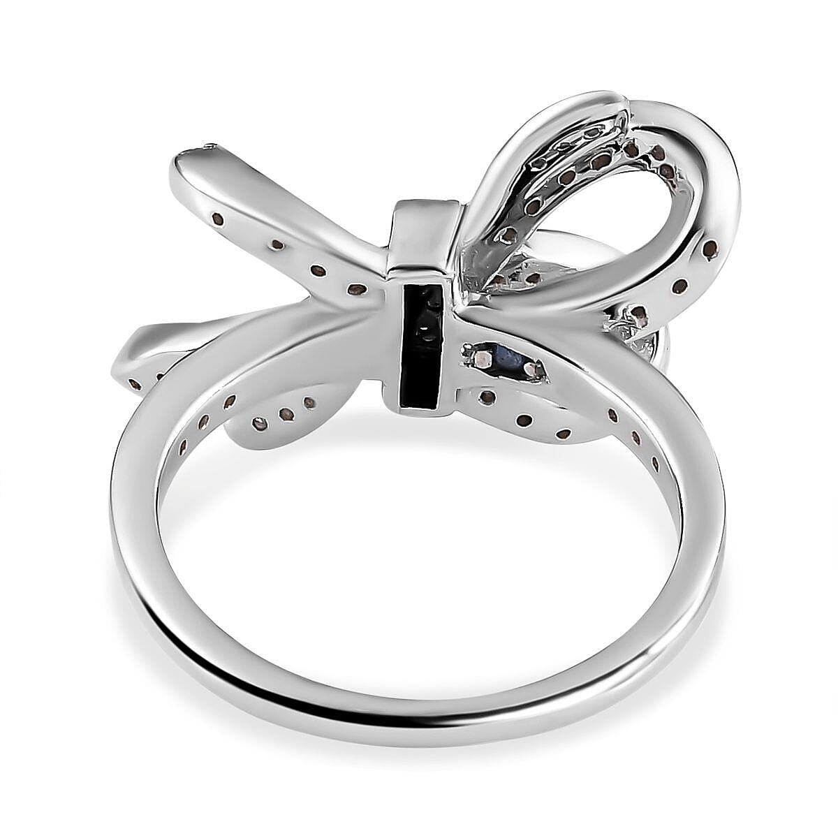 GP Ribbon Collection - Diamond Bow Ring in Platinum Overlay Sterling Silver 0.323 Ct