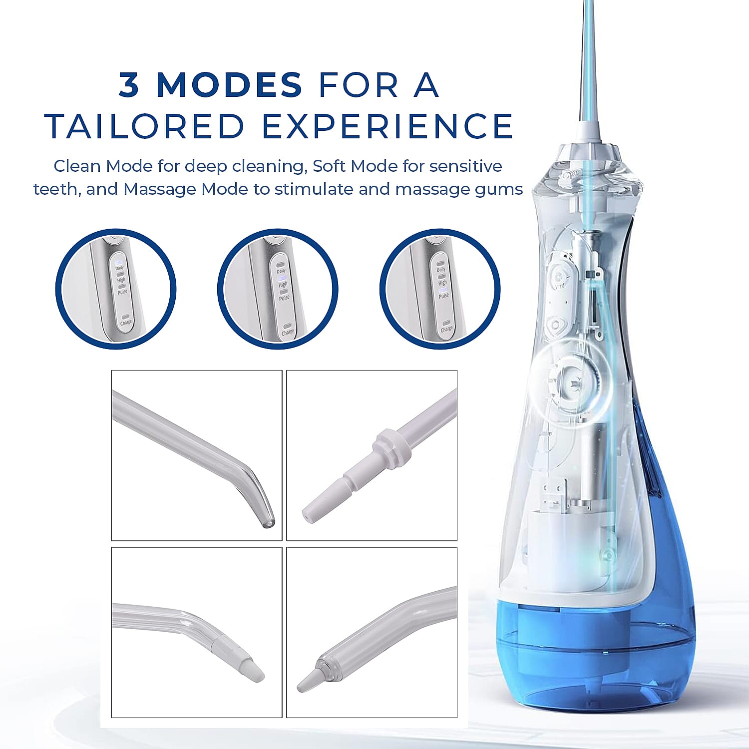 Beautech - Water Flosser with 3 Heads and IPX7 Waterproof- 3 Modes Clean, soft and Massage- 200 ml Tank