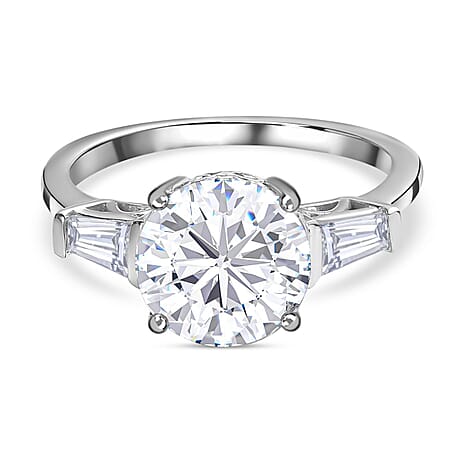 Moissanite Ring in Platinum Overlay Sterling Silver 3.34 Ct.