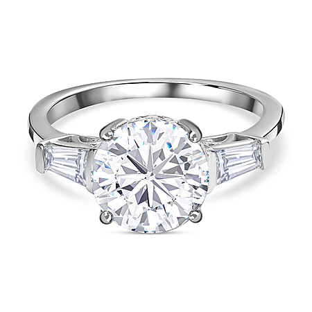 Moissanite Ring in Platinum Overlay Sterling Silver 3.69 Ct.