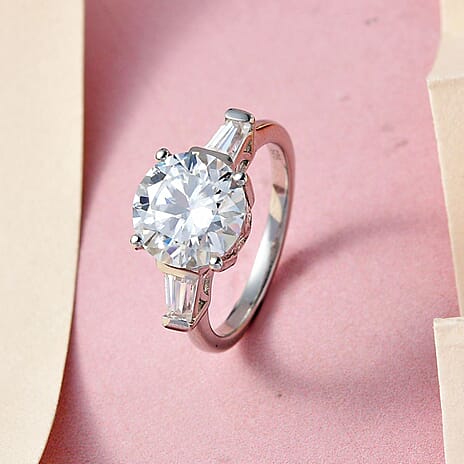 Moissanite Ring in Platinum Overlay Sterling Silver 3.34 Ct.