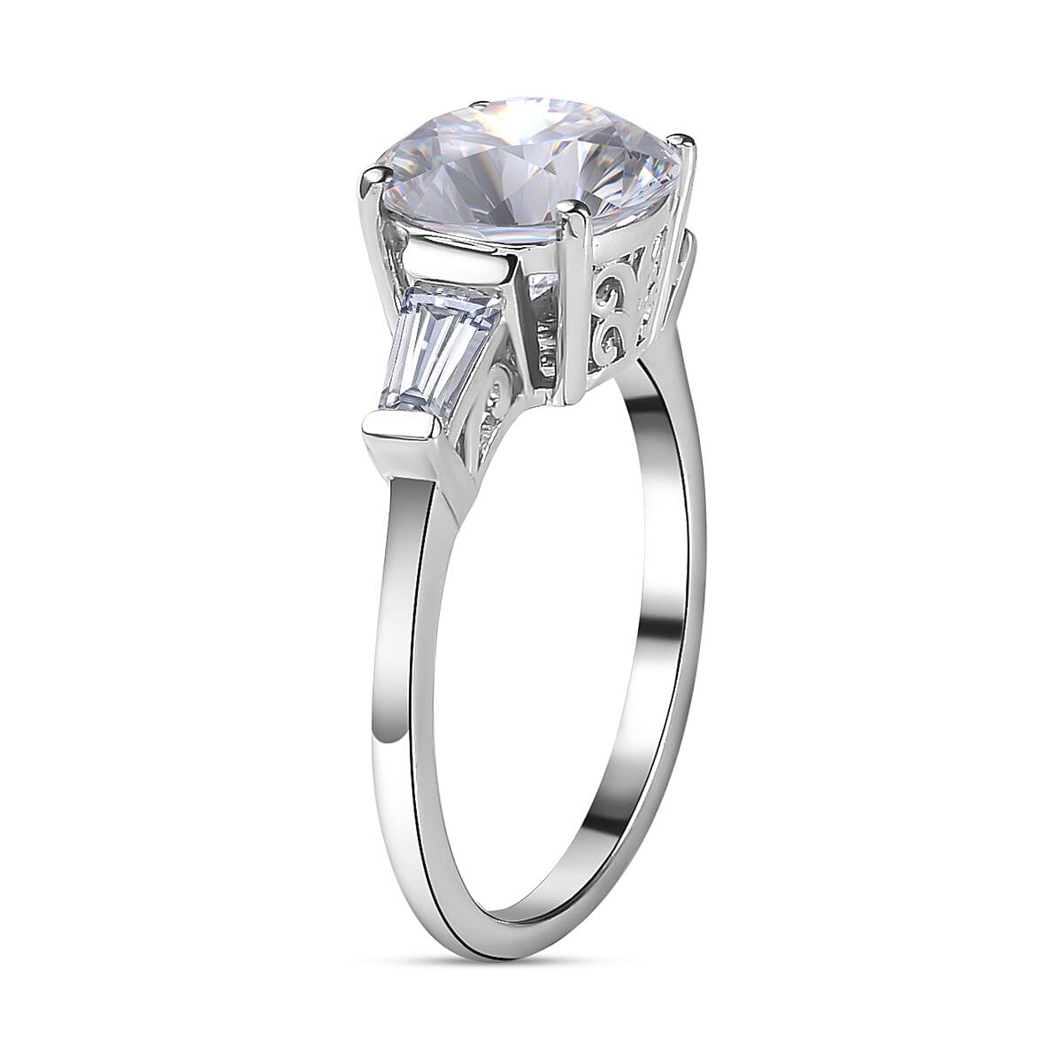 Moissanite Ring in Platinum Overlay Sterling Silver 3.43 Ct.
