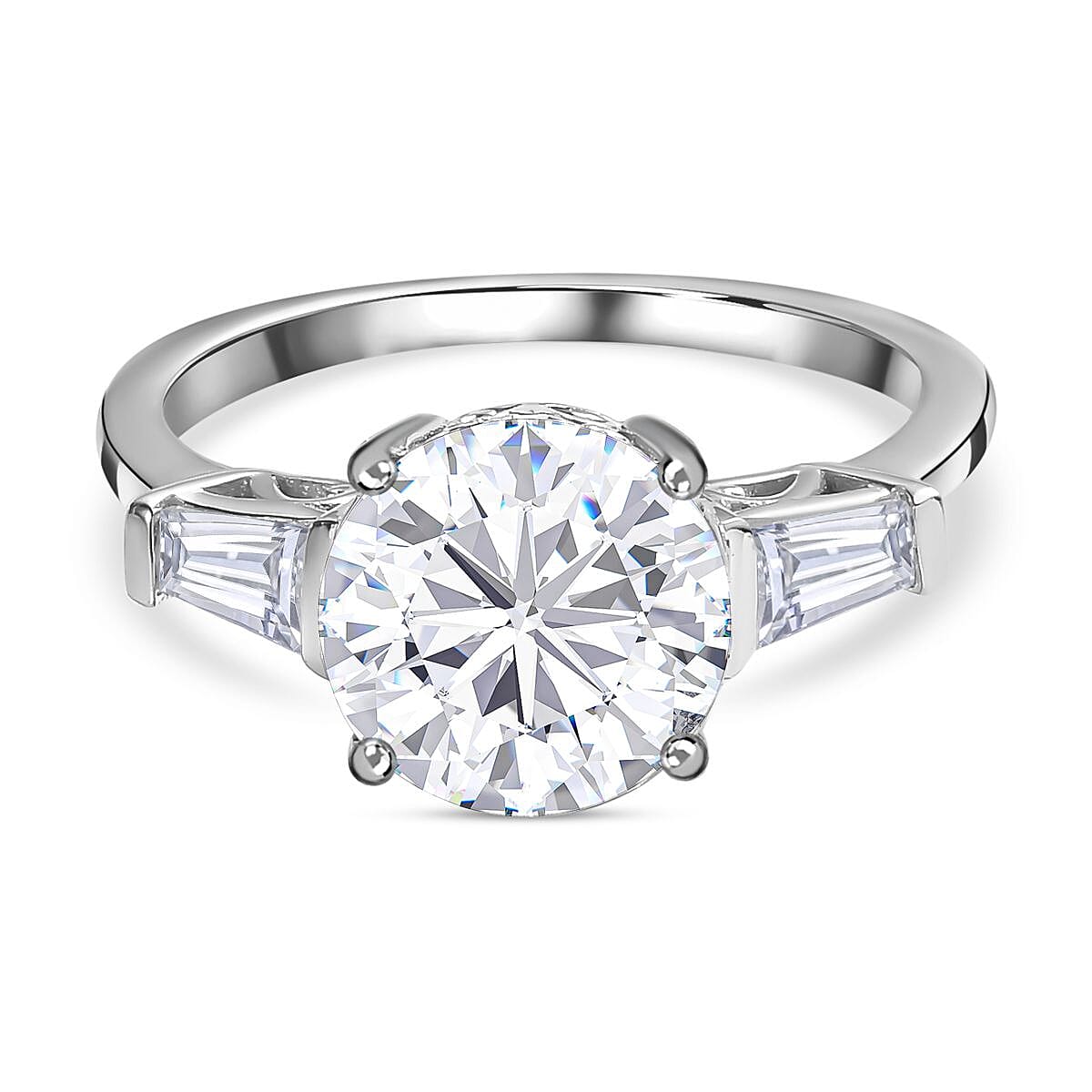 Round Cut Moissanite Art Deco Ring in Platinum Overlay Sterling Silver 3.34 Ct.