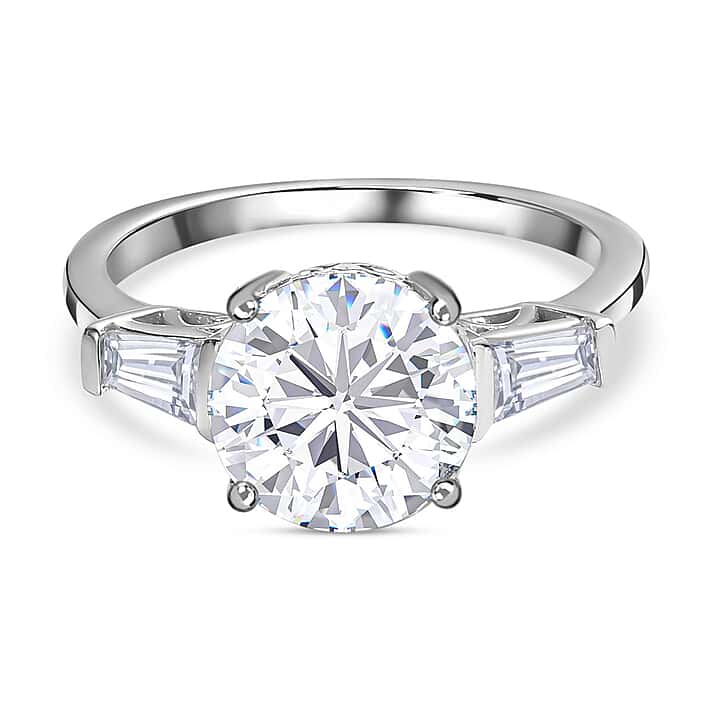 Round Cut Moissanite Art Deco Ring in Platinum Overlay Sterling Silver 3.34 Ct.