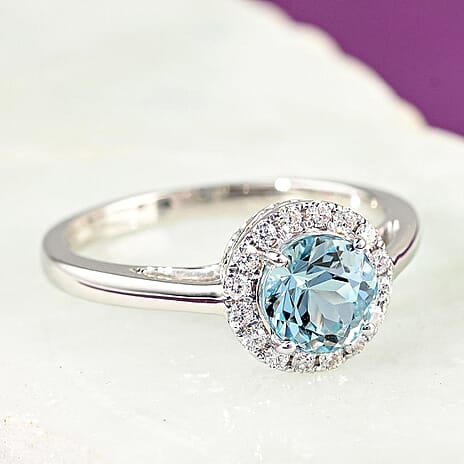 18K W Gold AAA Santamaria Aquamarine , White Diamond SI Ring 1.00 ct, Gold Wt. 2.94 Gms 1.000 Ct. 18K W Gold AAA Santamaria Aquamarine , White Diamond SI Ring 1.00 ct, Gold Wt. 2.94 Gms 1.000 Ct.